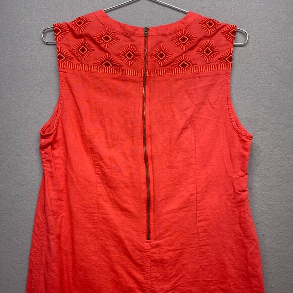 J Crew Dress Womens Small Orange Linen Blend Sleeveless Embroidered Casual - Picture 10 of 13